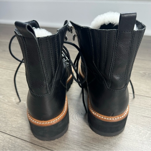 Marc Fisher Ltd Izzie Shearling-Lined Black Leather Work Boots - Picture 6 of 9